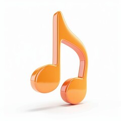 Three-dimensional, orange musical note icon against white background.