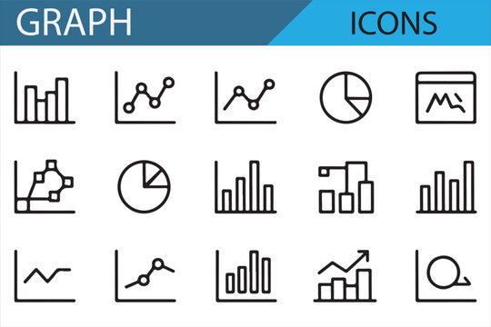 Icon collection of various graph types for data and statistics projects