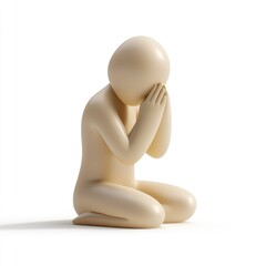 Beige figure in prayerful posture against a plain background.