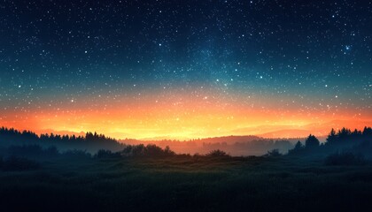 Nighttime landscape with vibrant sunset