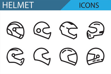 Set of helmet illustrations for transportation, sports, and protection