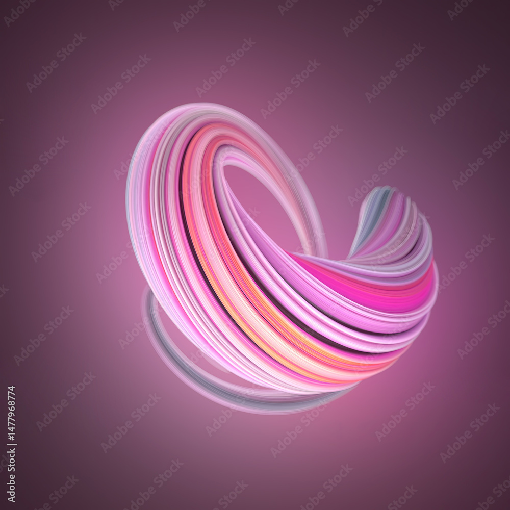 Poster abstract figure made of twisted ribbons with a gradient of pink, purple and blue shades. dynamic com