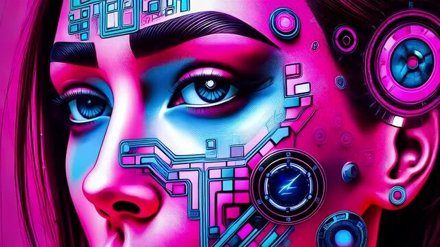 interface face robot technology media woman head