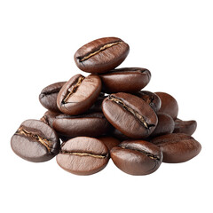 Obraz premium Freshly roasted coffee beans are piled high on a clean white background.