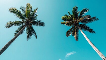 Midday Palm Sky with Minimalist Centered Composition and Cinematic Clear Tropic Textures for Lonely Palm Background