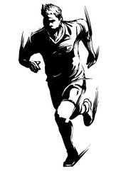 Ink Brush Illustration of a Soccer Player Running in Action