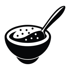 Stylized Bowl Filled with Liquid and Spherical Elements with a Spoon Illustration