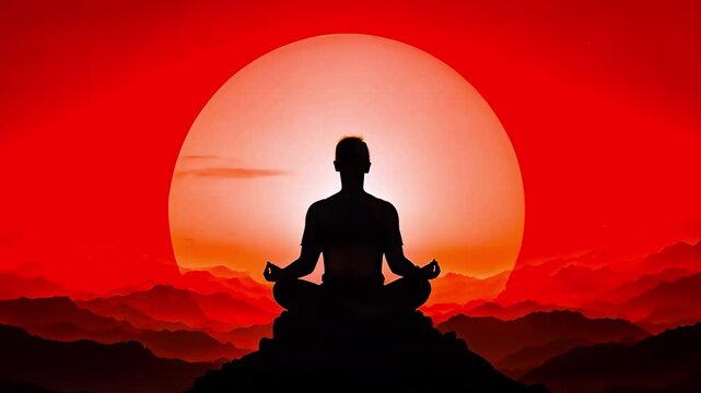 meditation silhouette top sun mountain sunset design
