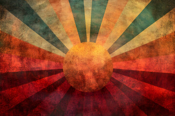 Vintage Sunburst Background with Retro Colors and Textures