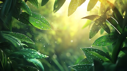 Lush green foliage sunlit nature background vibrant summer spring texture