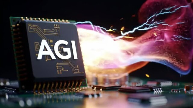 AGI Microchip with Exploding Energy Plume, Animated Power Burst
