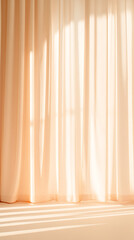 Obraz premium Soft, sheer curtains diffuse sunlight, creating a warm, inviting ambiance with gentle shadows playing on the wall and floor. A peaceful, serene setting.