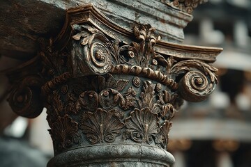 Intricate Architectural Column Detail with Ornate Floral and Scrollwork Design