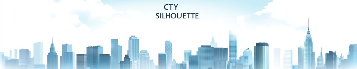 Obraz premium Cityscape Skyline Blue Silhouette, Metropolis Urban Scene, Modern Buildings, Cloudy White Sky