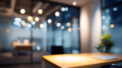 Modern office environment with ambient lighting creating a relaxed atmosphere during evening hours