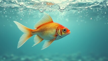 Fototapeta premium Floating picture of goldfish in water