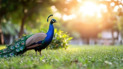 Fototapeta premium Peacock in natural habitat bird with vibrant plumage