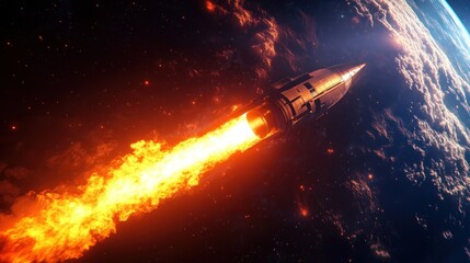 Fototapeta premium Fiery meteor crossing earth