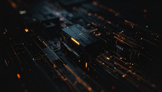 Close-up of a digital circuit board with a focus on the central processing unit (CPU) and integrated circuits