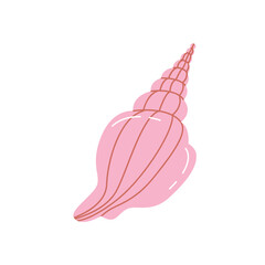 Minimalist pink seashell illustration with elegant spiral shape. Perfect for summer, beach and ocean-themed designs. Trendy flat style with clean lines.