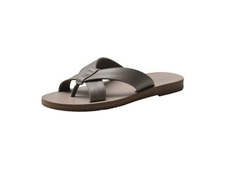 Leather sandal flat, Stylish brown footwear, transparent background.