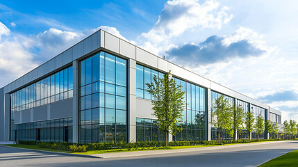Modern Glass Office Building Exterior on Sunny Day