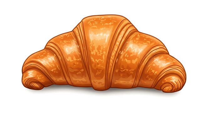 A French croissant with a flaky texture and golden edges, realistic and cute design, white background
