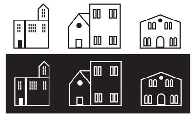 Minimal building outline icon set illustration