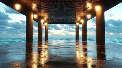 Pier structure over ocean at sunset architecture