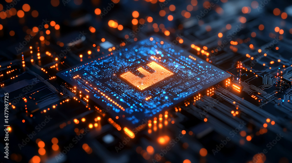 Poster exploring advanced microchip technology innovation in computer science and engineering design today