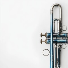 Fototapeta premium Blue and Silver Trumpet on White Background