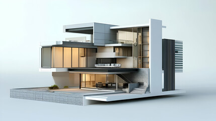 Modern House Cutaway Architectural Rendering