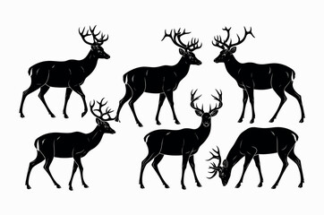 Elegant Black Silhouette Deer Vector Set
