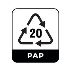 recycling symbol for paper products with code 20 pap, eco-friendly waste management, sustainability
