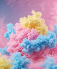 Obraz premium Fuzzy pink-blue-yellow blend, abstract cotton candy effect, pastel, gradient, surface