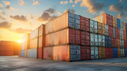 Fototapeta premium Cargo Containers at Sunset