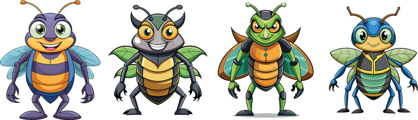 Full Body Beetle Cartoon Mascot Character on White Background for Fun Insect Illustrations and Prints