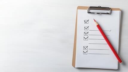 Productivity Checklist on Clipboard with Red Pencil checklist clipboard pencil productivity paper ai