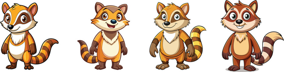Full Body Coati Mascot Character Illustration on White Background for Kids and Product Design