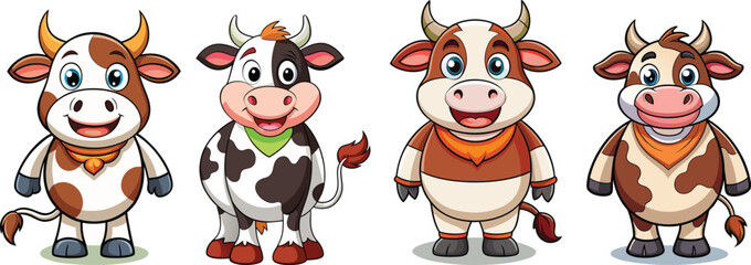 Cute Dairy Cow Character Design Isolated on Clean White
