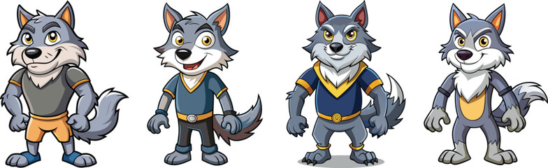 Fierce Cartoon Wolf Mascot Full Body Vector on White Background