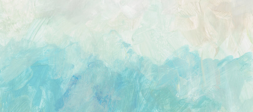 Art Watercolor, Acrylic hand drawn smear blot painting wall. Abstract texture neutral gray blue pastel color stain horizontal background.