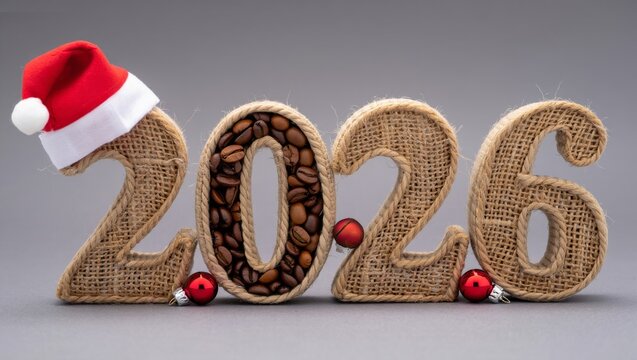 Festive 2026 Coffee Bean Burlap Numbers with Christmas Decor