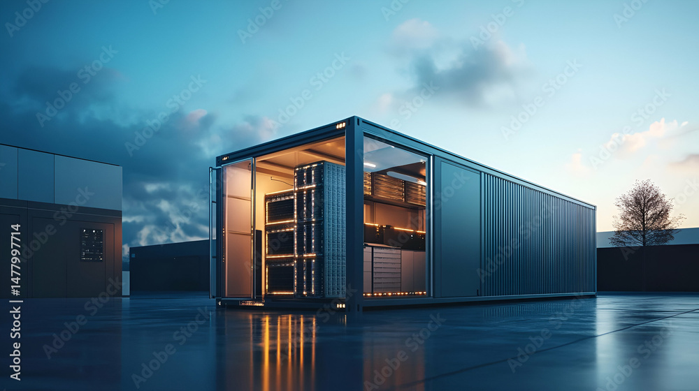 Poster Modern Modular Container Building at Twilight