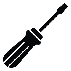 Isolated Illustration of a Black Slotted Screwdriver with Plastic Handle For Tightening Screws