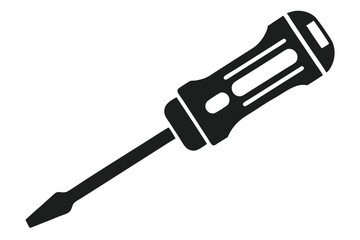 Simple Black and White Vector Illustration of a Slotted Head Screwdriver Tool