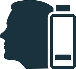 Man silhouette with low battery indicator, mental health and energy depletion concept