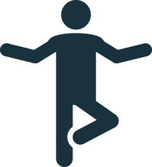 Person balancing on one leg with arms outstretched, yoga pose icon