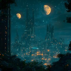 Obraz premium Futuristic space city from the future.