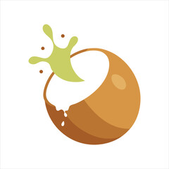 Broken Coconut Splashing Coconut Milk Vector Art Illustration